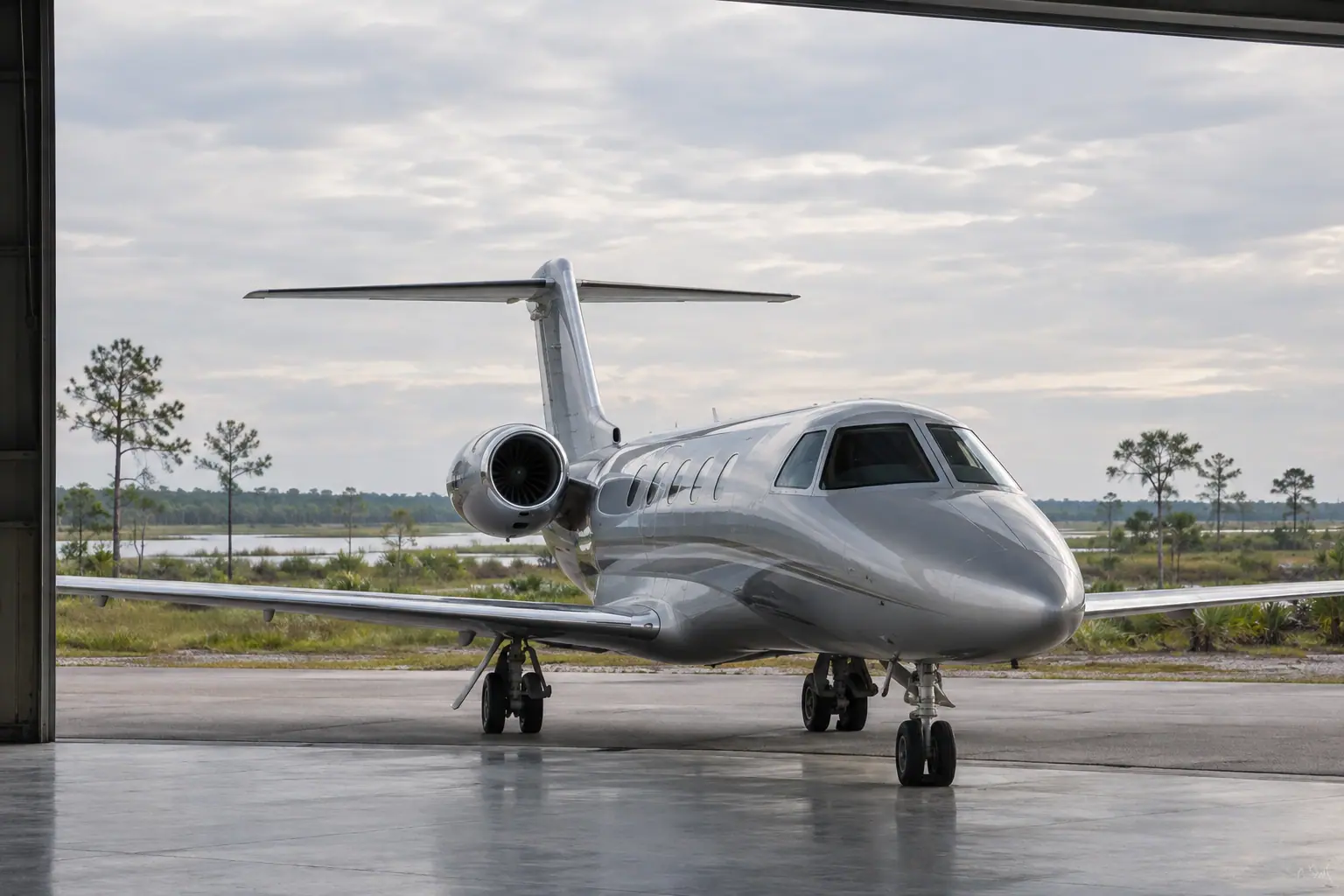 Light jet waiting on an empty ramp